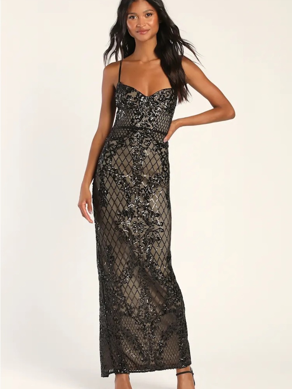 Moonlit Love Black Sequin Sleeveless Maxi Dress
